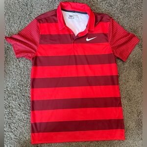 Nike Golf Red and Dark Red Striped Polo